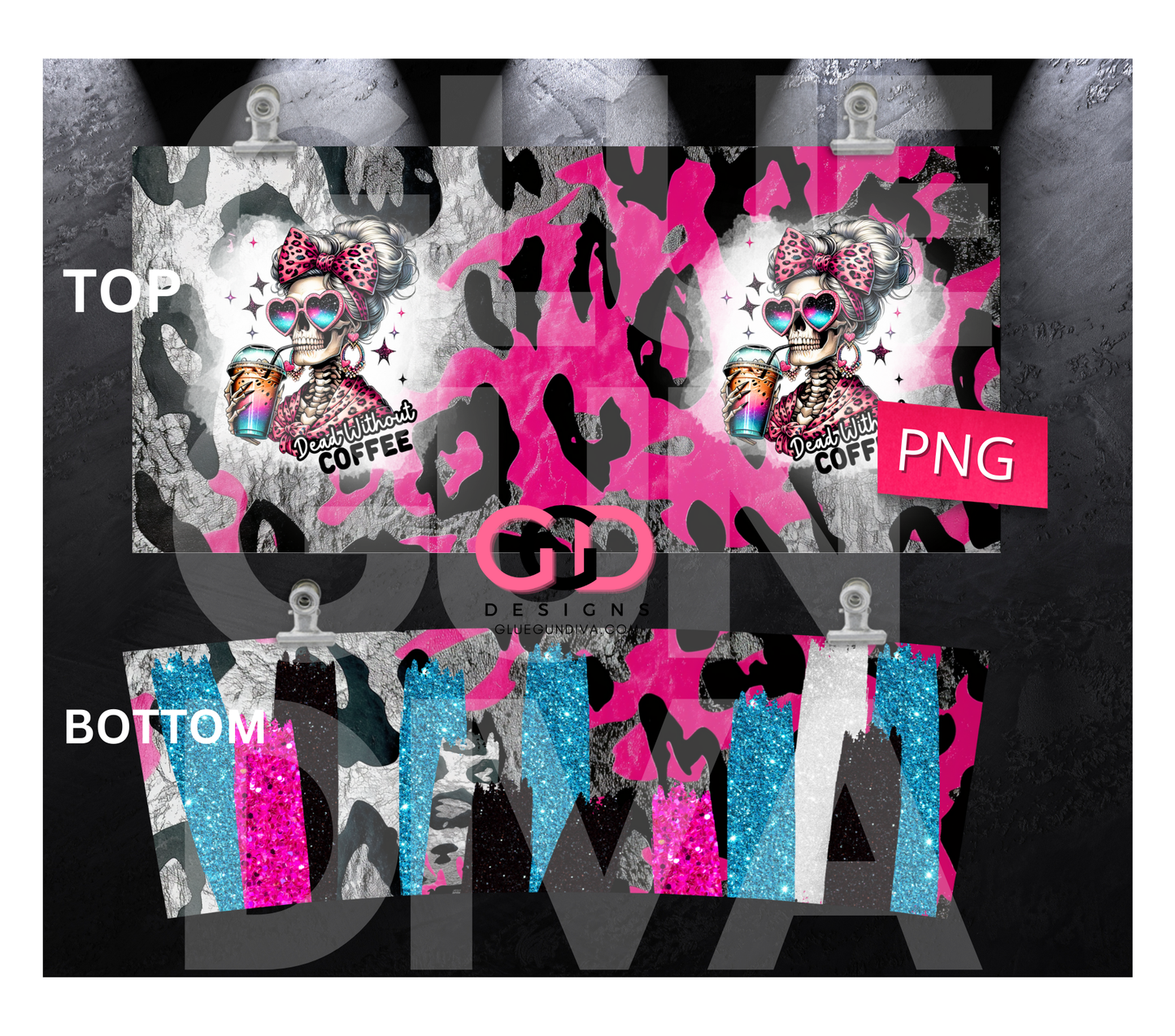 Dead without Coffeer - Digital tumbler wrap for 40 oz tumbler