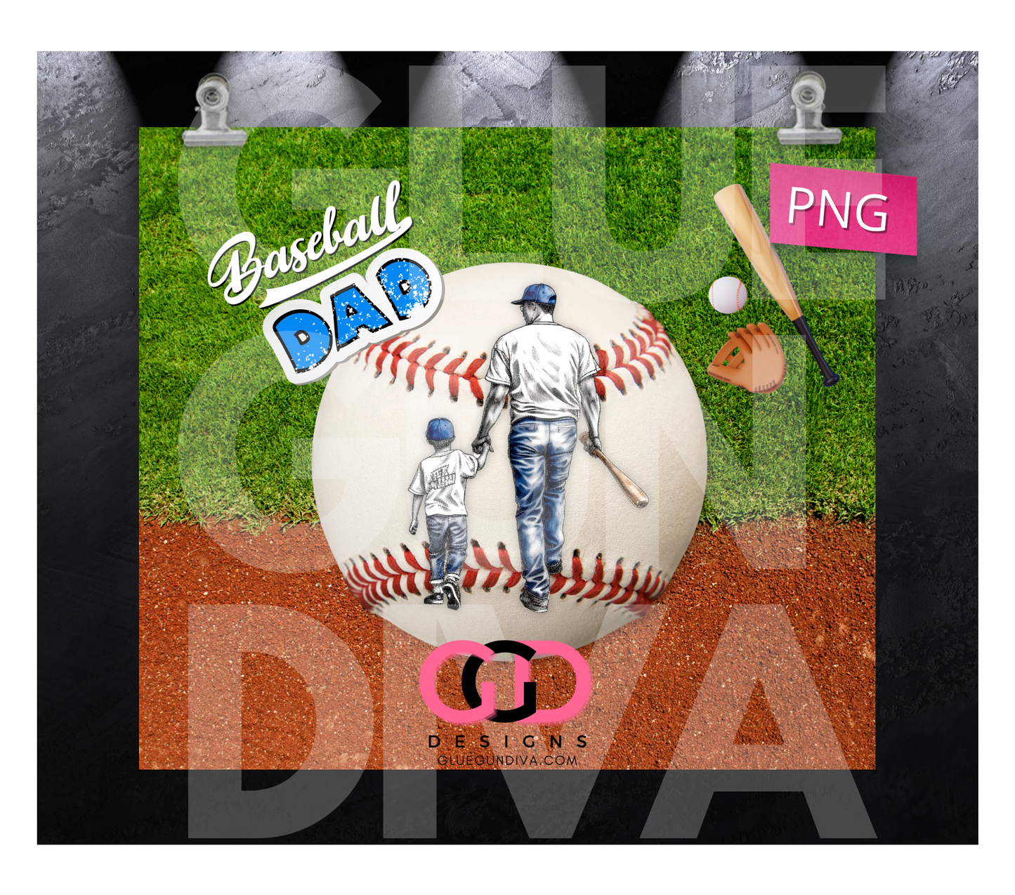 Baseball Dad - Digital tumbler wrap for 20 oz skinny straight tumbler