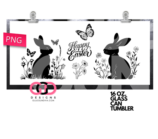 Easter Bunnies Silhouette- Digital wrap for 16 oz glass can