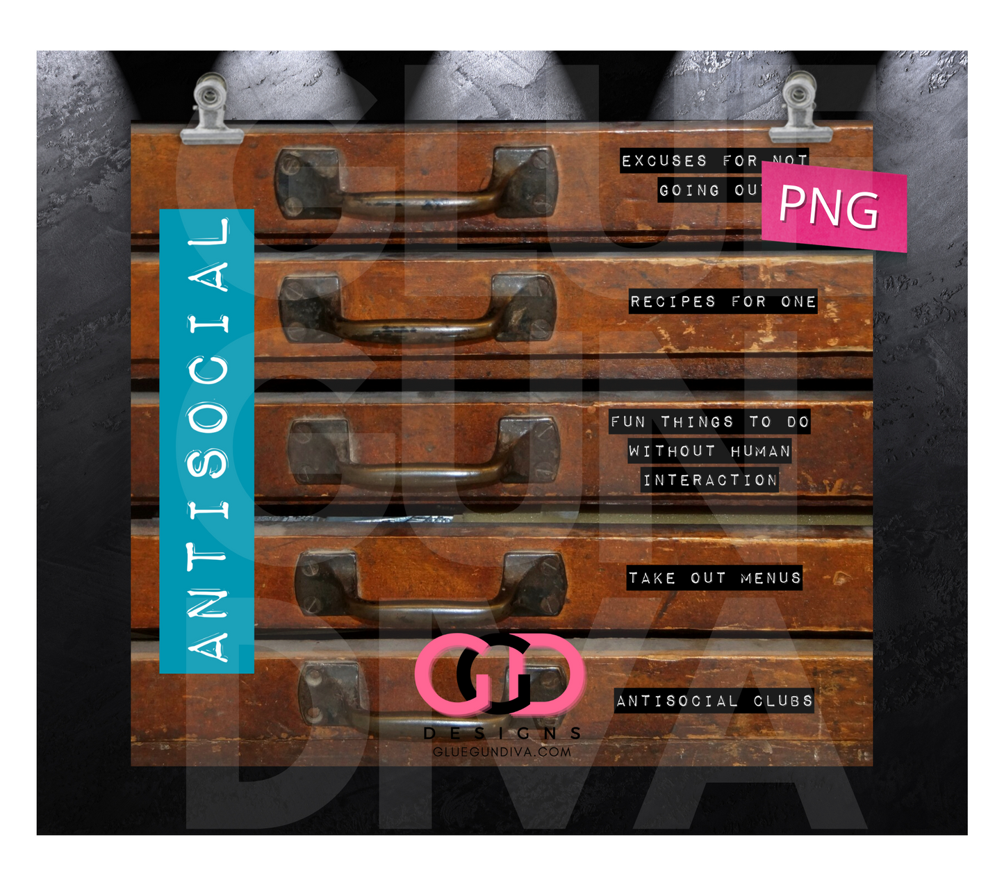 Antisocial File Cabinet Labels- Digital tumbler wrap for 20 oz skinny straight tumbler