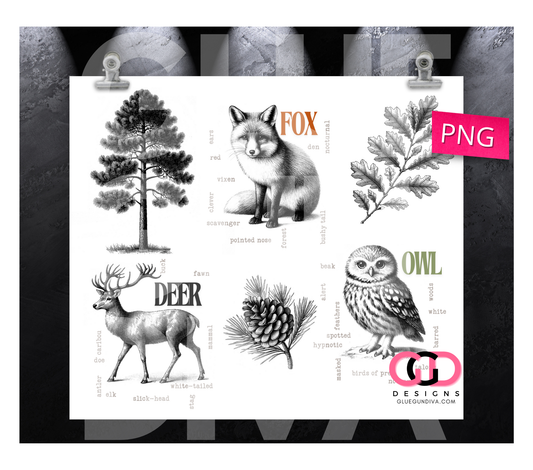 Forest Animals - Digital tumbler wrap for 20 oz skinny straight tumbler