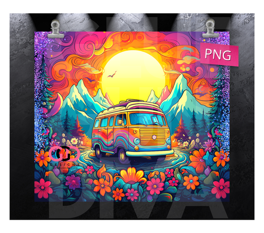 Hippie Dream Scene- Digital tumbler wrap for 20 oz skinny straight tumbler