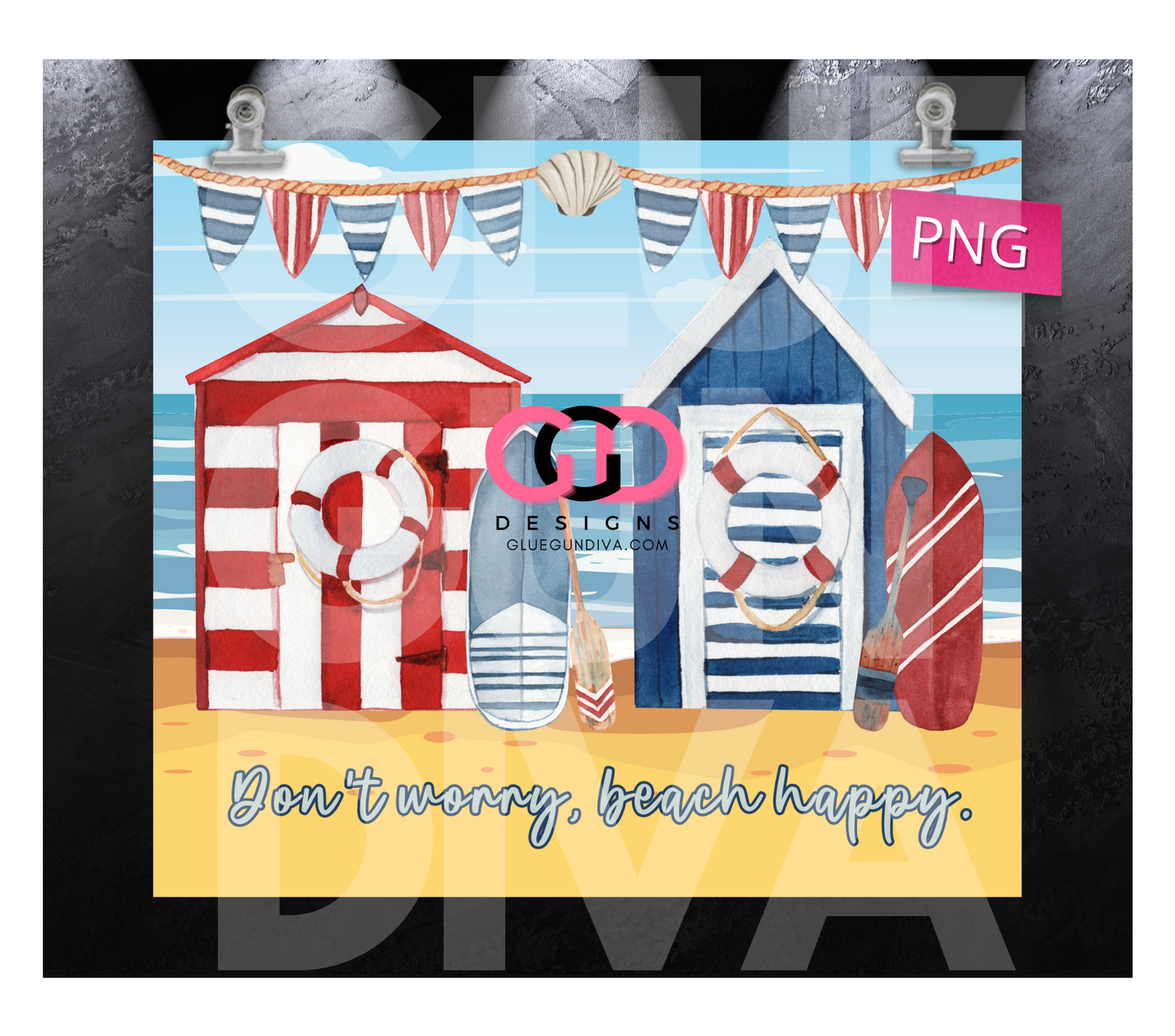 Don't Worry Beach Happy - Digital tumbler wrap for 20 oz skinny straight tumbler