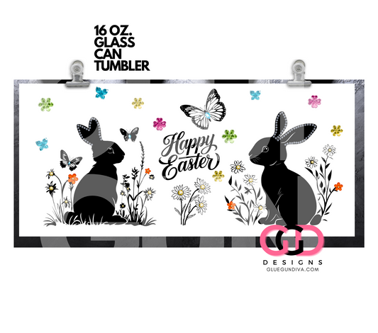 Rhinestone Easter Bunnies Silhouette- Digital wrap for 16 oz glass can