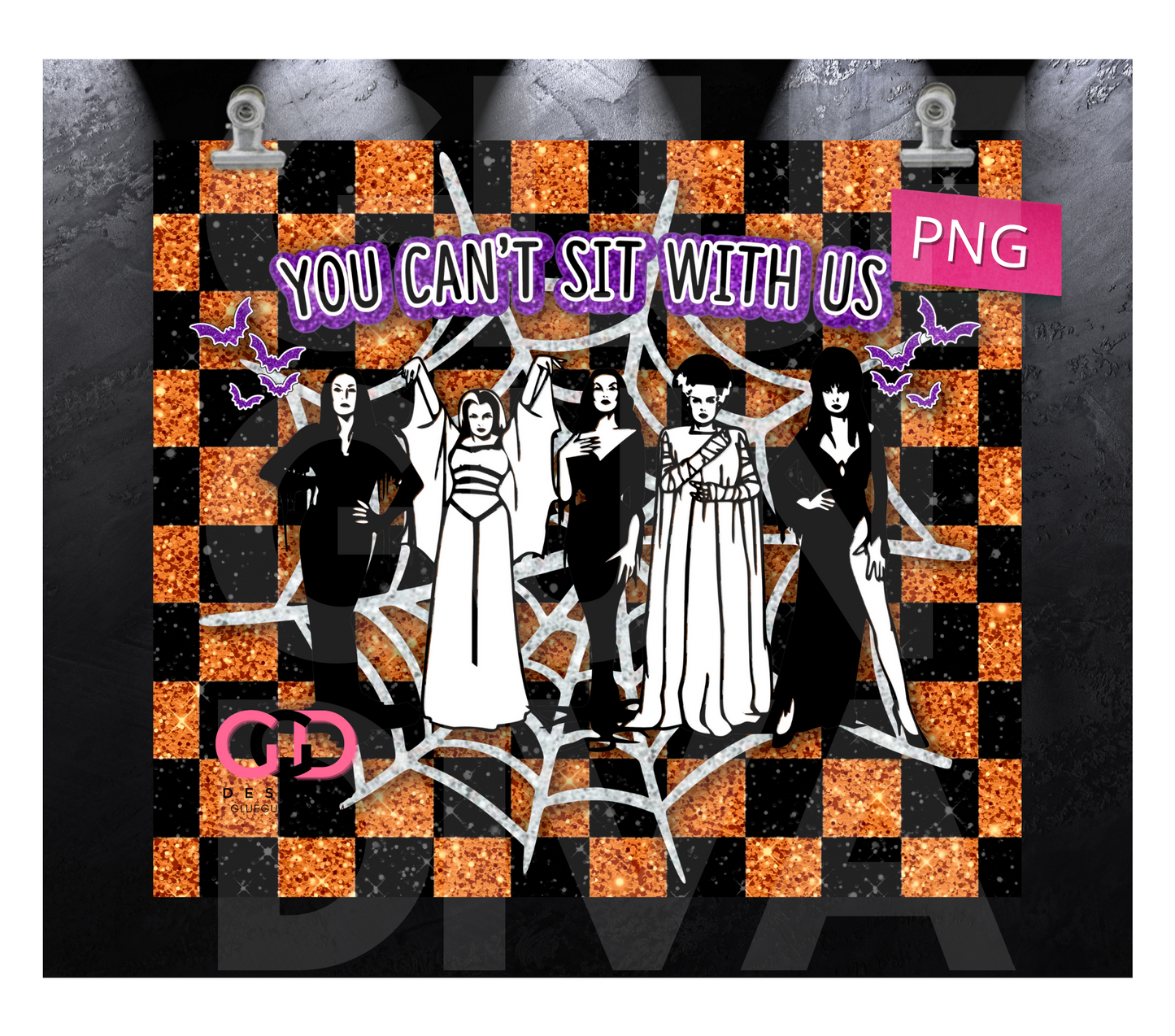 You Can't Sit With Us Checkered - Digital tumbler wrap for 20 oz skinny straight tumbler