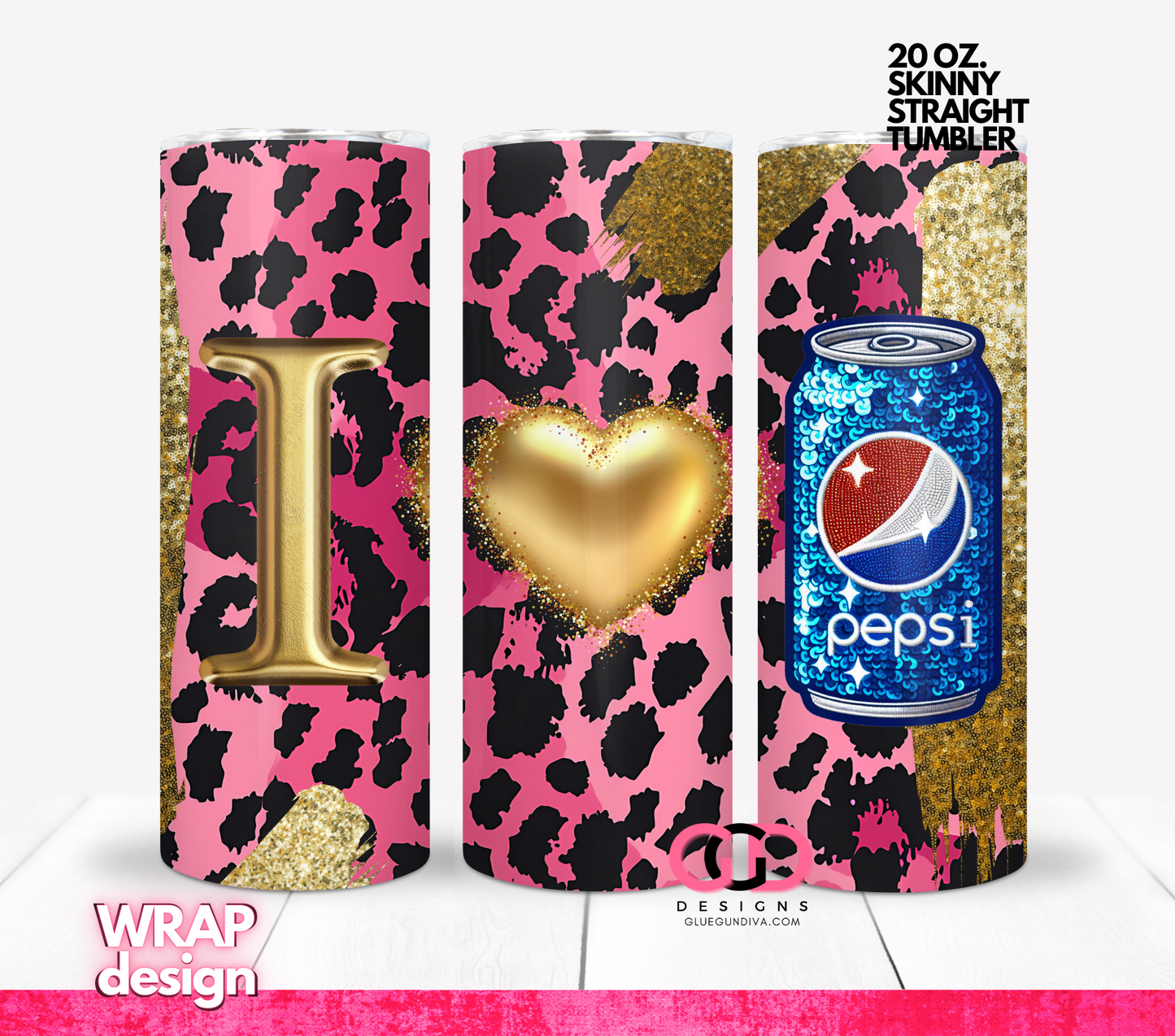 I Love Pepsi - Digital tumbler wrap for 20 oz skinny straight tumbler