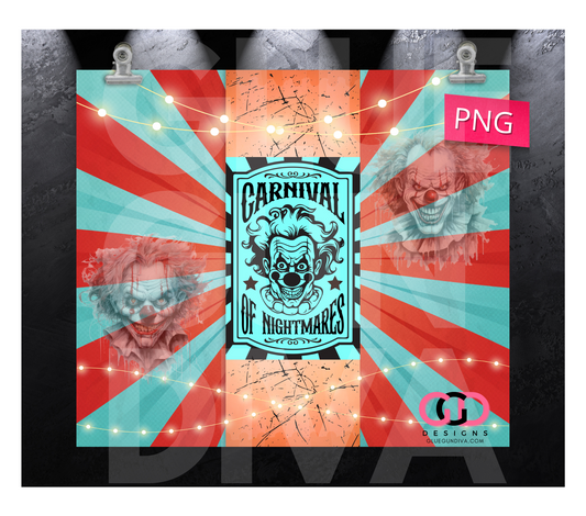 Carnival of Nightmares Bottle Label - Digital tumbler wrap for 20 oz skinny straight tumbler