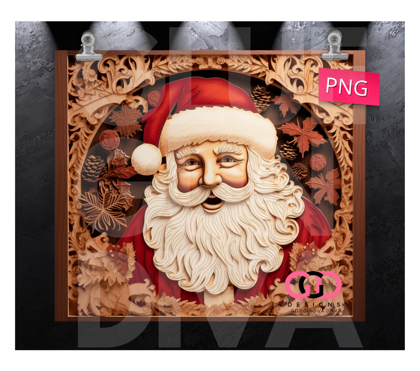 Santa Wood Laser Cut- Digital tumbler wrap for 20 oz skinny straight tumbler