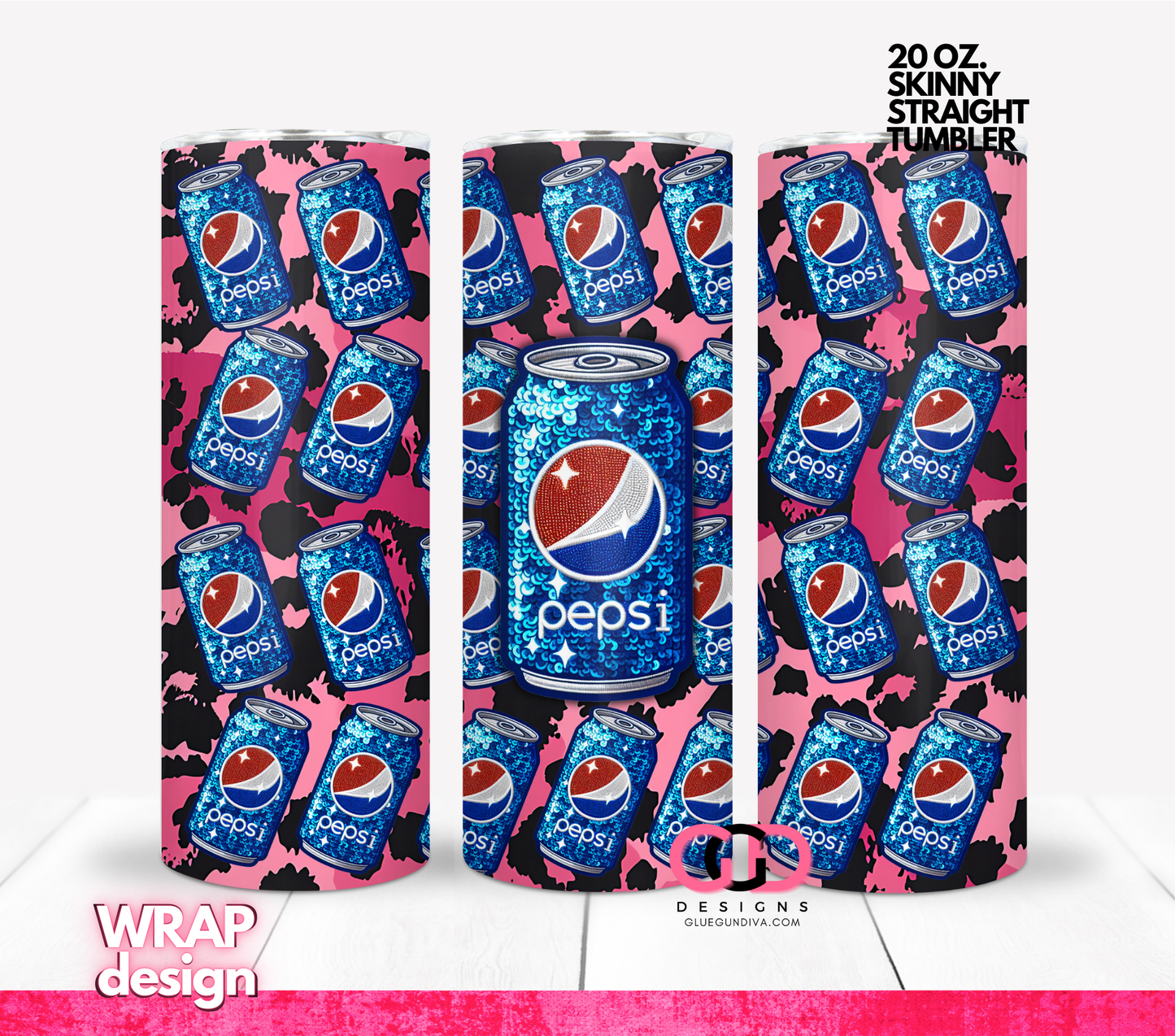 Pepsi Cans- Digital tumbler wrap for 20 oz skinny straight tumbler