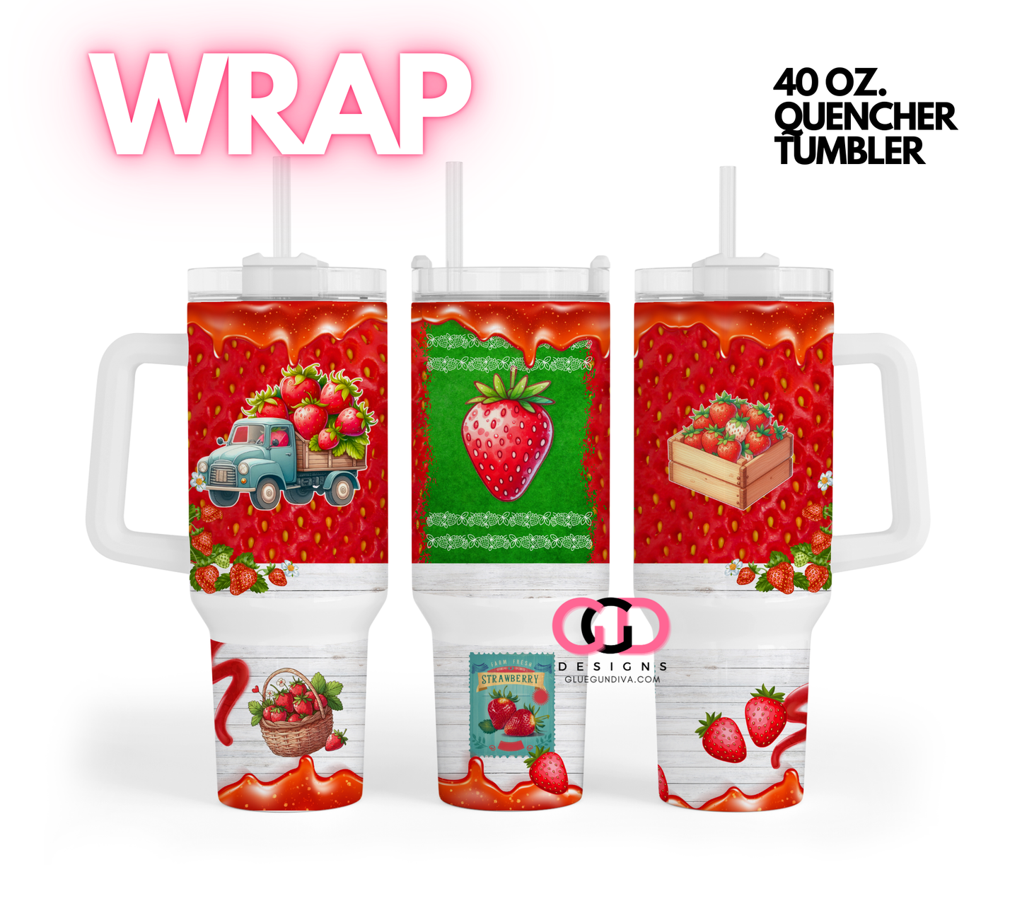 Loads of Strawberries - Digital tumbler wrap for 40 oz tumbler