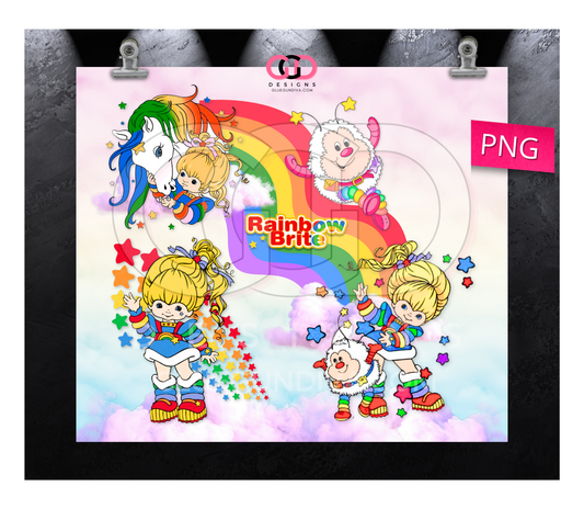 Bright Rainbows - Digital tumbler wrap for 20 oz skinny straight tumbler