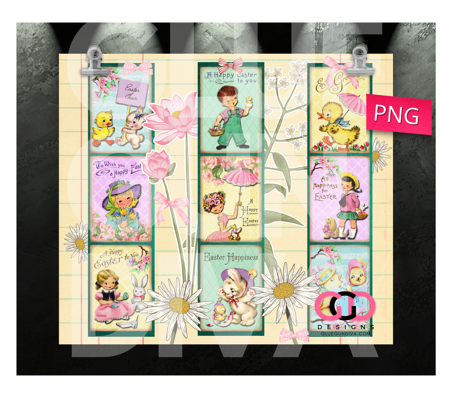 Vintage Easter Wishes - Digital tumbler wrap for 20 oz skinny straight tumbler
