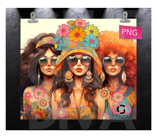 Hippie Girls- Digital tumbler wrap for 20 oz skinny straight tumbler