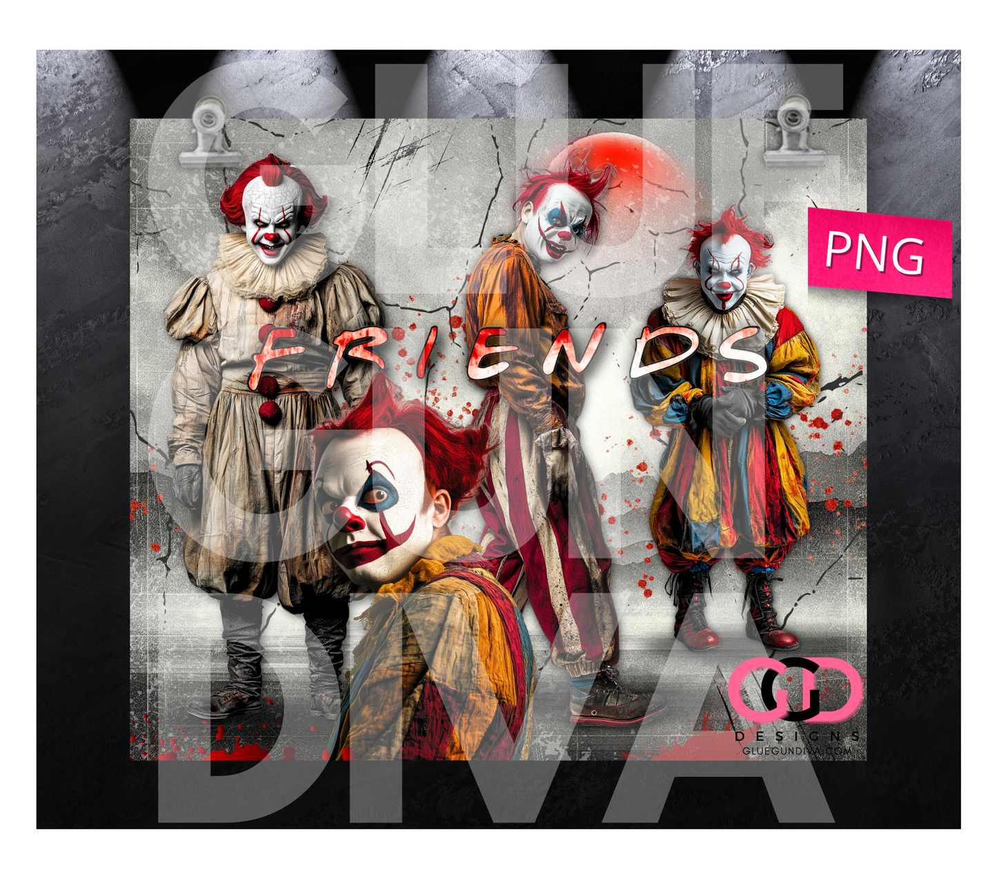 Clown Friends - Digital tumbler wrap for 20 oz skinny straight tumbler
