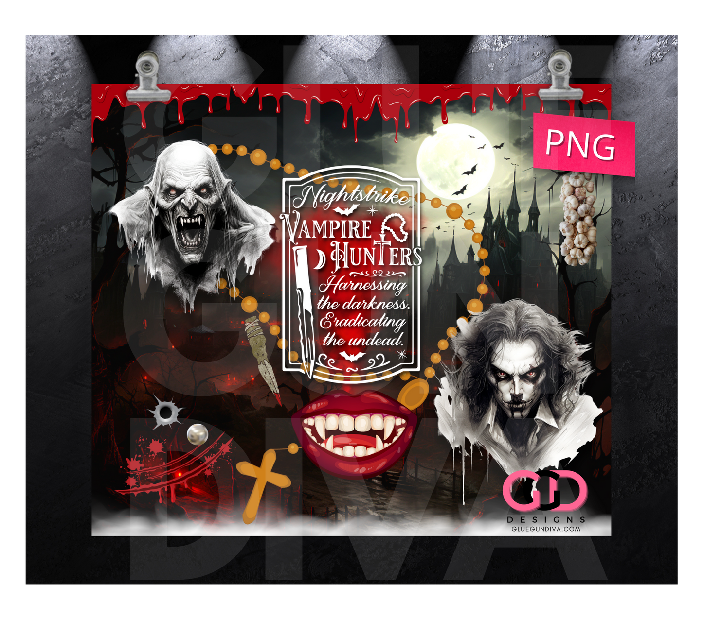 Vampire Hunter Bottle Label - Digital tumbler wrap for 20 oz skinny straight tumbler