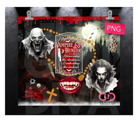 Vampire Hunter Bottle Label - Digital tumbler wrap for 20 oz skinny straight tumbler