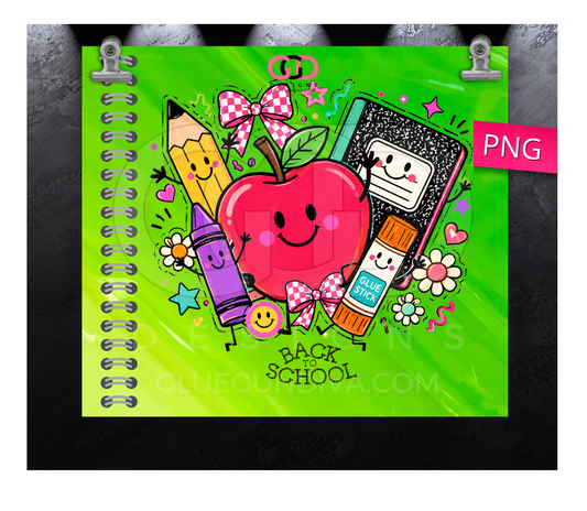 Neon Back to school - Digital tumbler wrap for 20 oz skinny straight tumbler