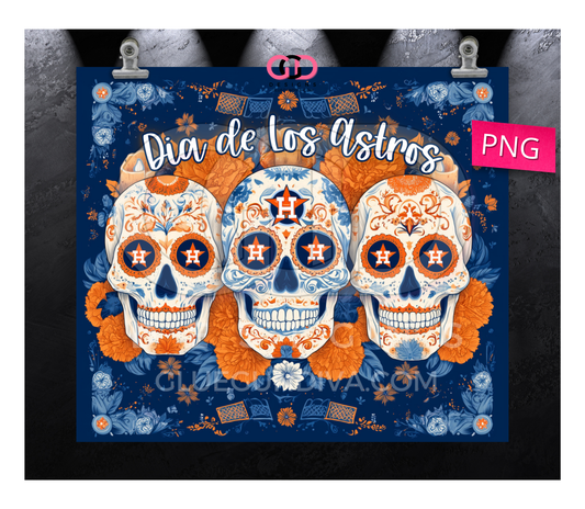 Dia De Los Astros Blue - Digital tumbler wrap for 20 oz skinny straight tumbler