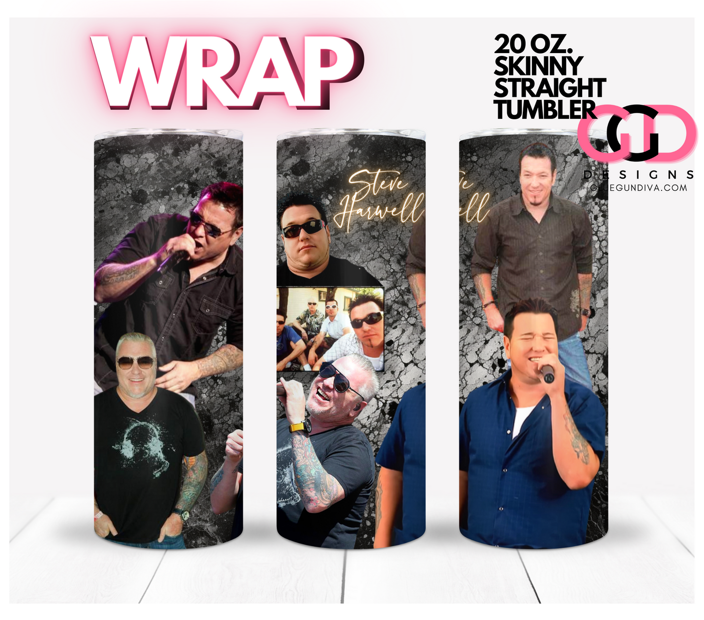 Steve Harwell Collage - Digital tumbler wrap for 20 oz skinny straight tumbler