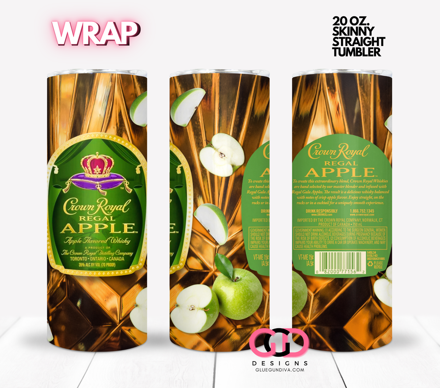 Crown Apple - Digital tumbler wrap for 20 oz skinny straight tumbler