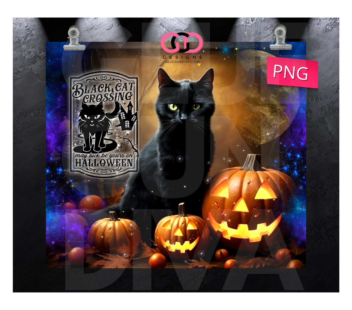 Black Cat Crossing Bottle Label - Digital tumbler wrap for 20 oz skinny straight tumbler