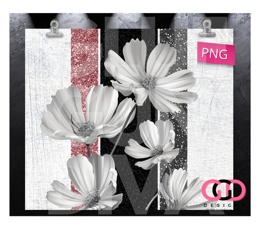 White Flowers on Concrete- Digital tumbler wrap for 20 oz skinny straight tumbler