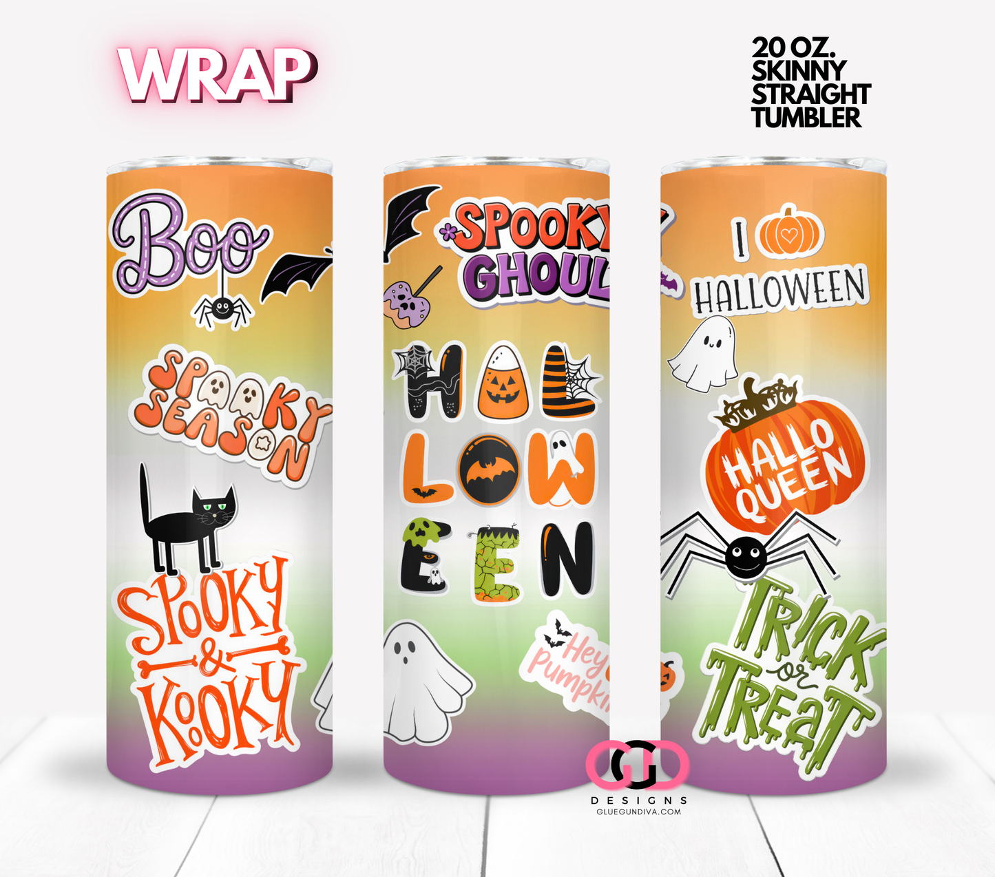 Cute Halloween Stickers - Digital tumbler wrap for 20 oz skinny straight tumbler