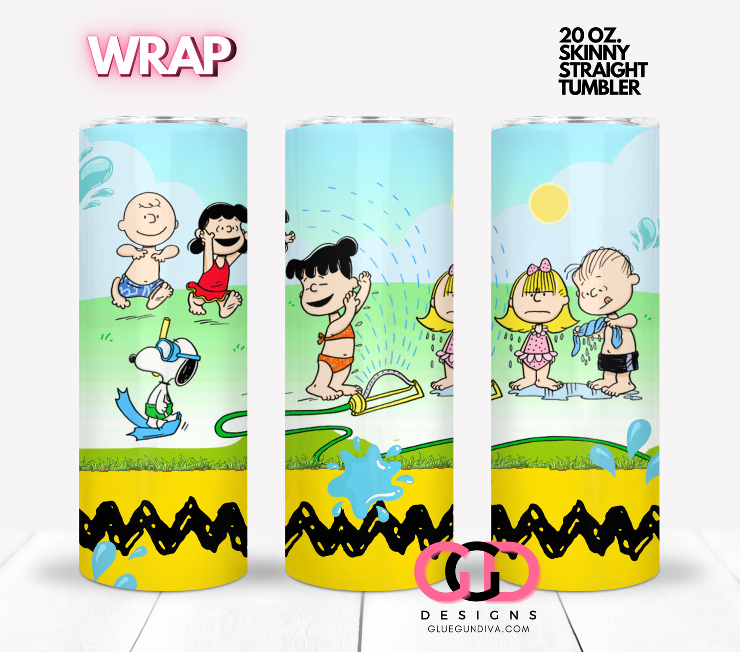 Summer Splash Gang - Digital tumbler wrap for 20 oz skinny straight tumbler