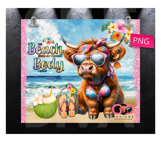 The Beach Gonna Get- Digital tumbler wrap for 20 oz skinny straight tumbler