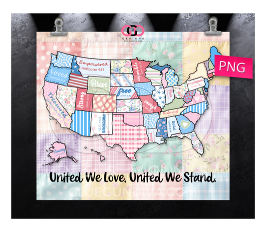 United We Love USA- Digital tumbler wrap for 20 oz skinny straight tumbler