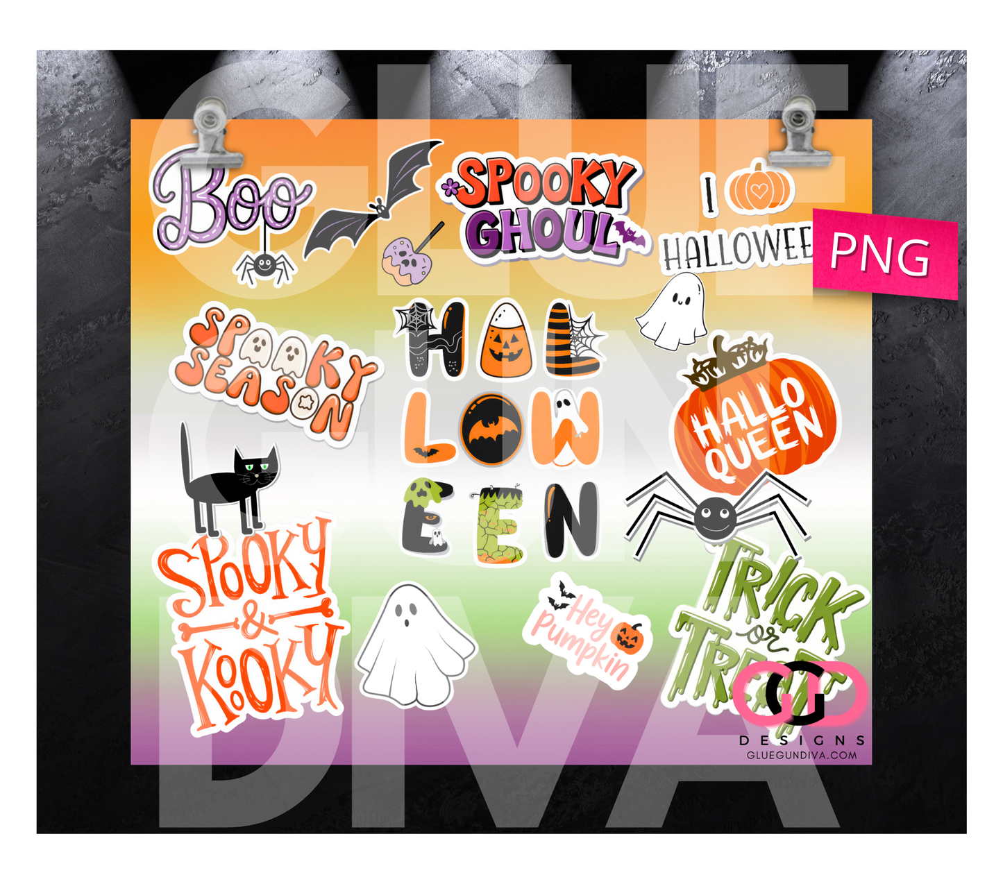 Cute Halloween Stickers - Digital tumbler wrap for 20 oz skinny straight tumbler