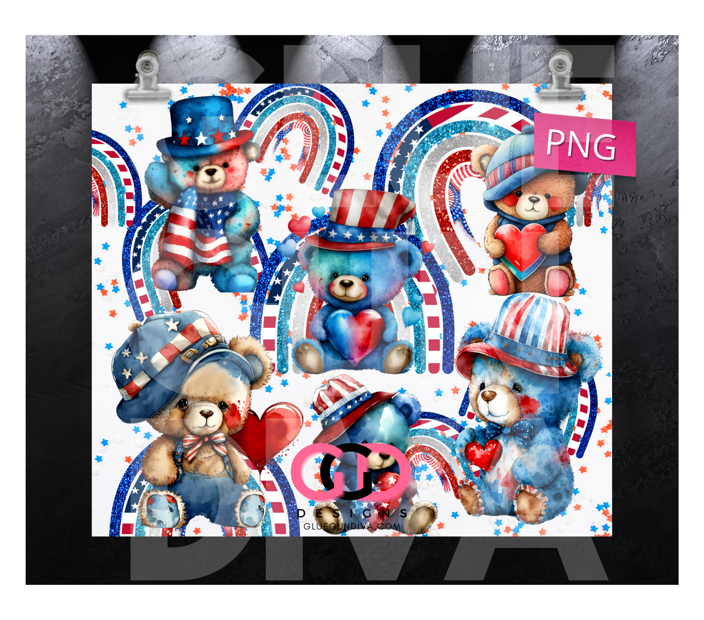 Patriotic Bears - Digital tumbler wrap for 20 oz skinny straight tumbler