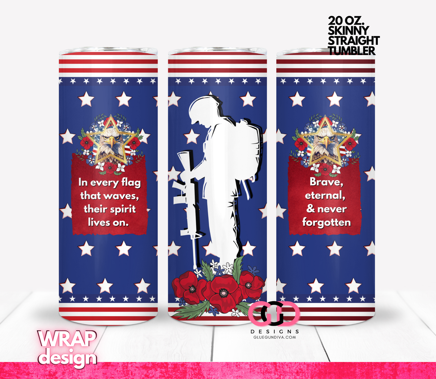 Memorial Day Soldier Stars- Digital tumbler wrap for 20 oz skinny straight tumbler