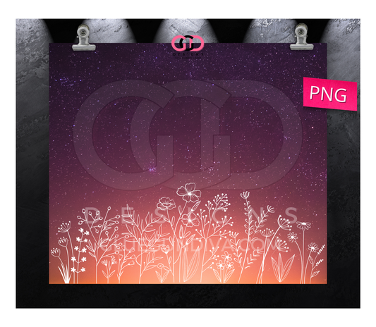 Stars and Flowers gradient - Digital tumbler wrap for 20 oz skinny straight tumbler