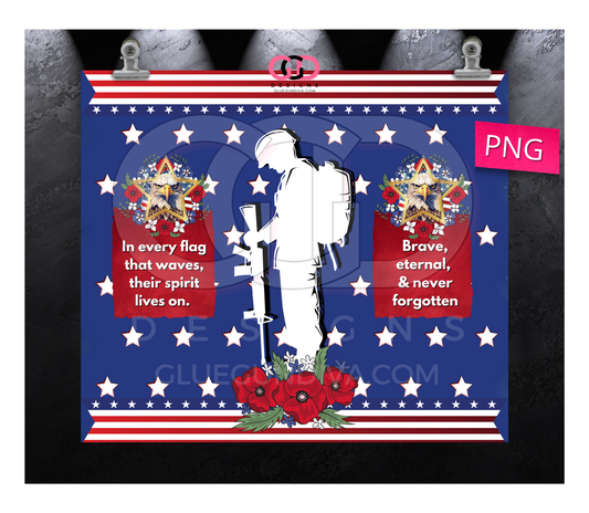 Memorial Day Soldier Stars- Digital tumbler wrap for 20 oz skinny straight tumbler