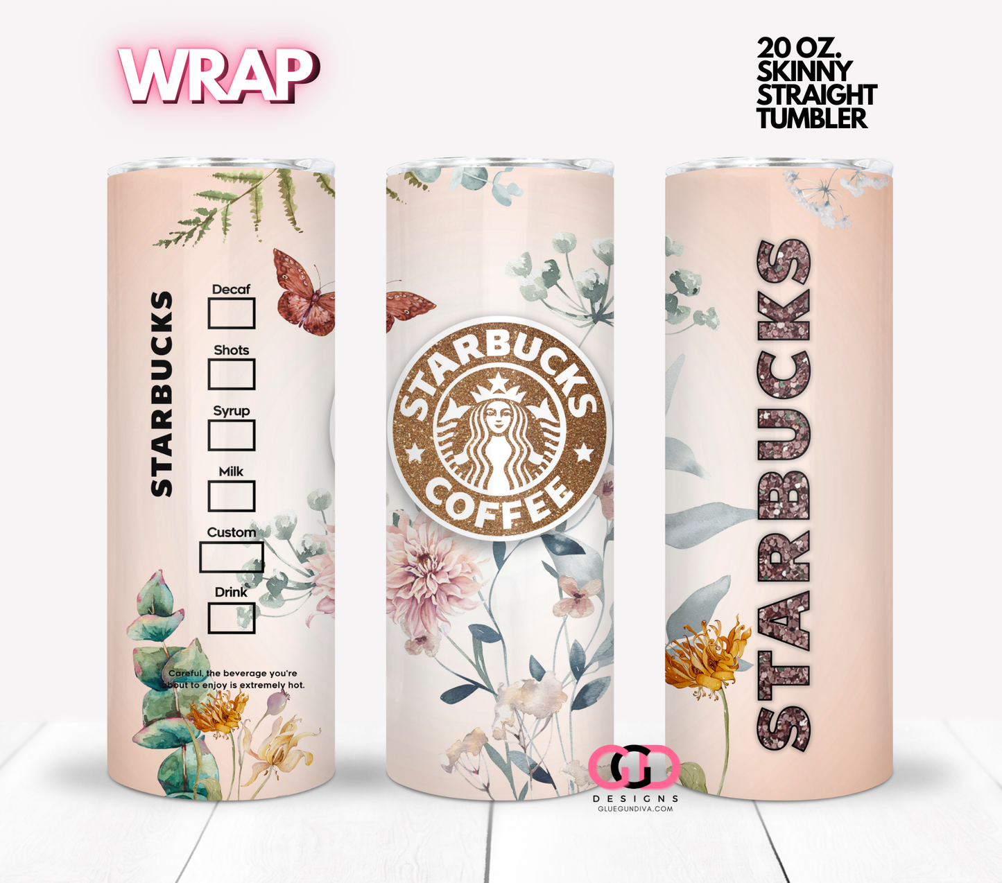Fall Flowers Starbucks - Digital tumbler wrap for 20 oz skinny straight tumbler