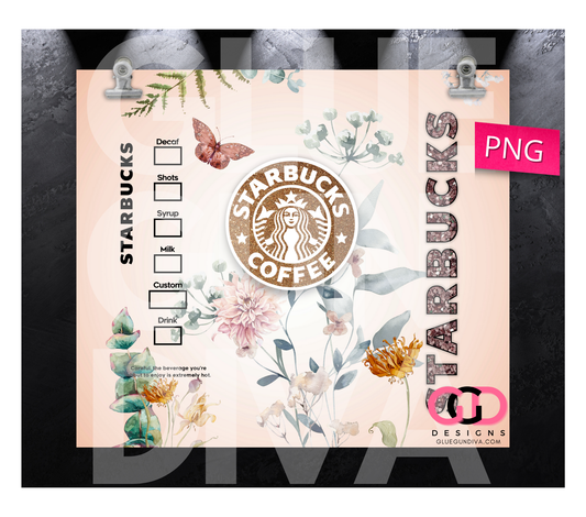 Fall Flowers Starbucks - Digital tumbler wrap for 20 oz skinny straight tumbler