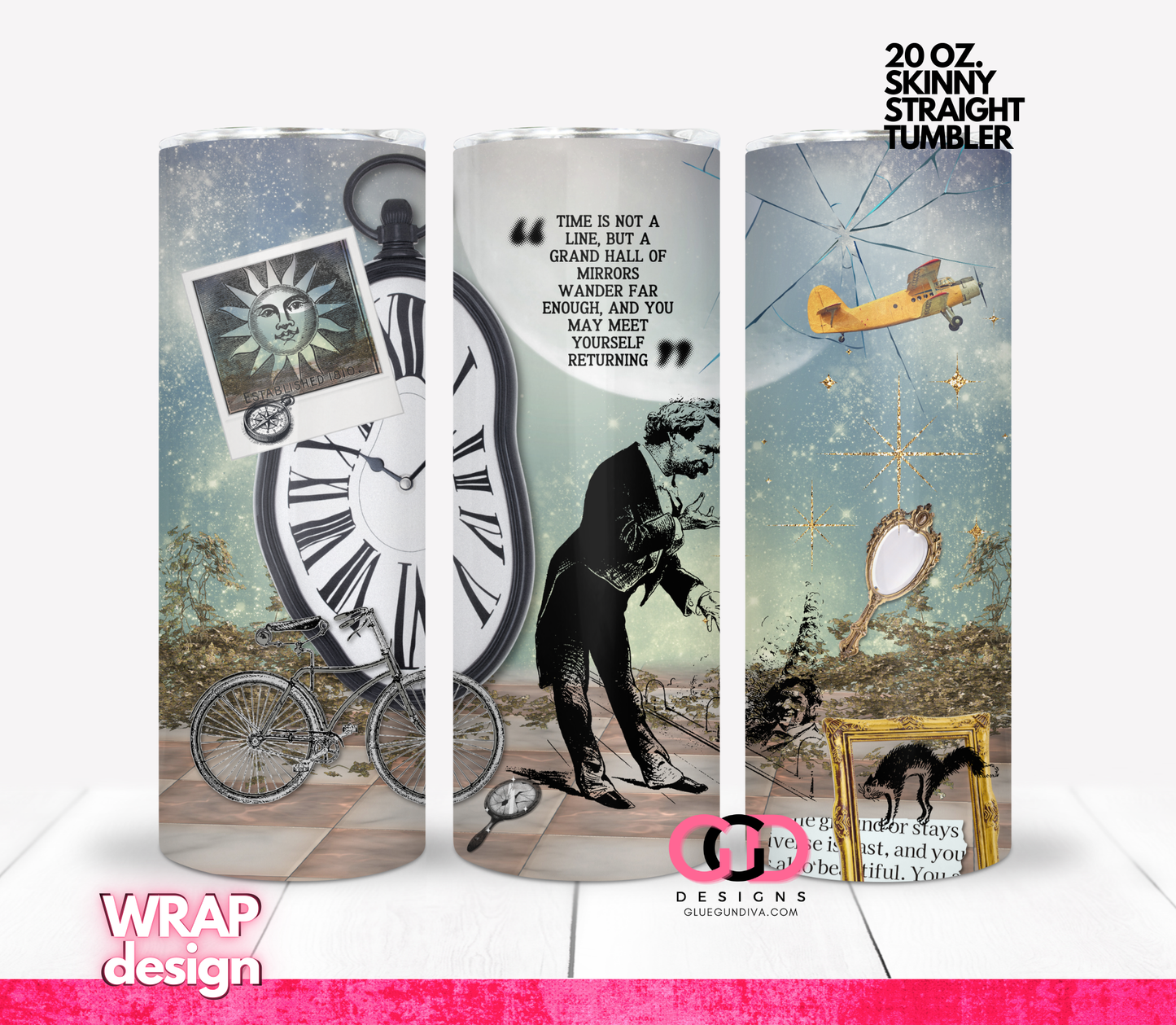 Time and Mirrors - Digital tumbler wrap for 20 oz skinny straight tumbler