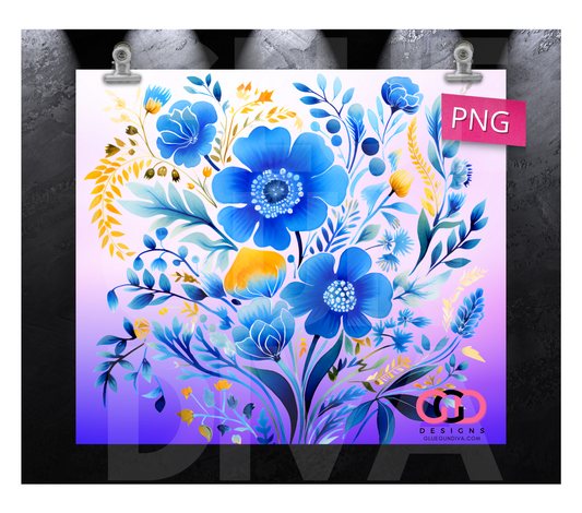 Blue Bouquet- Digital tumbler wrap for 20 oz skinny straight tumbler