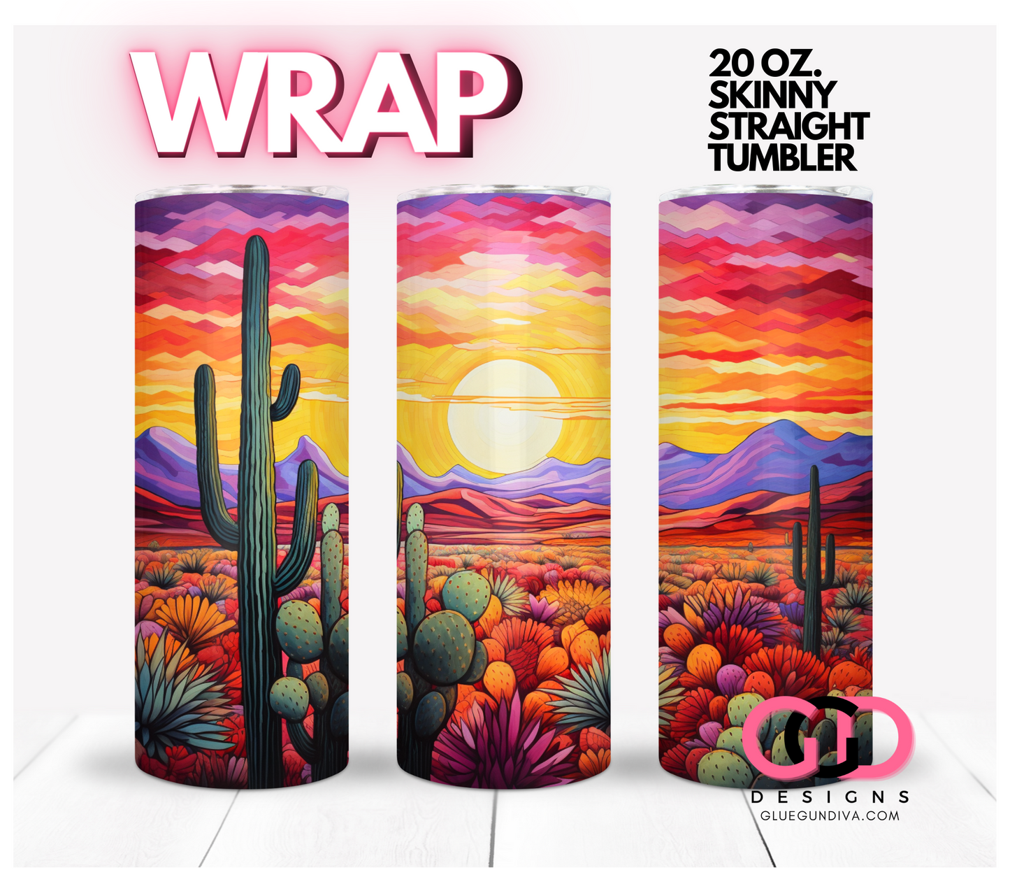 Desert Sunset- Digital tumbler wrap for 20 oz skinny straight tumbler