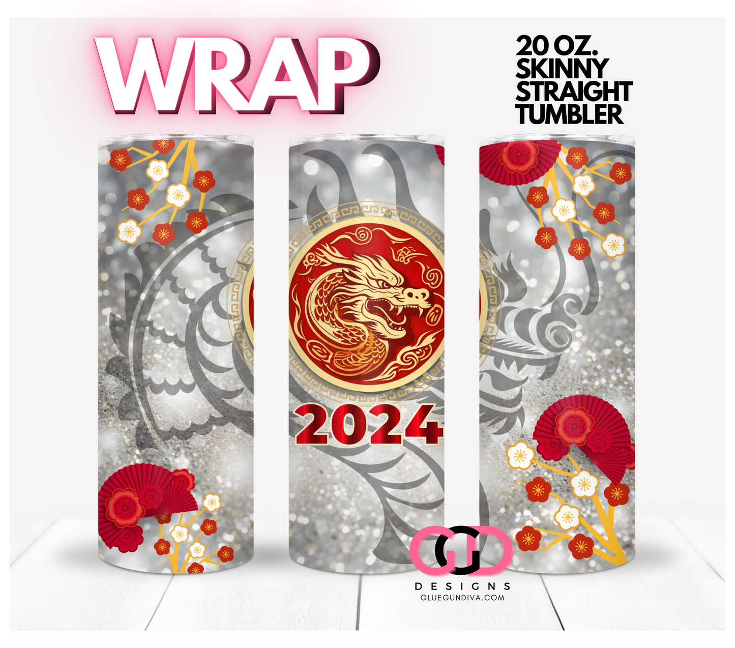 Red Dragon 2024- Digital tumbler wrap for 20 oz skinny straight tumbler