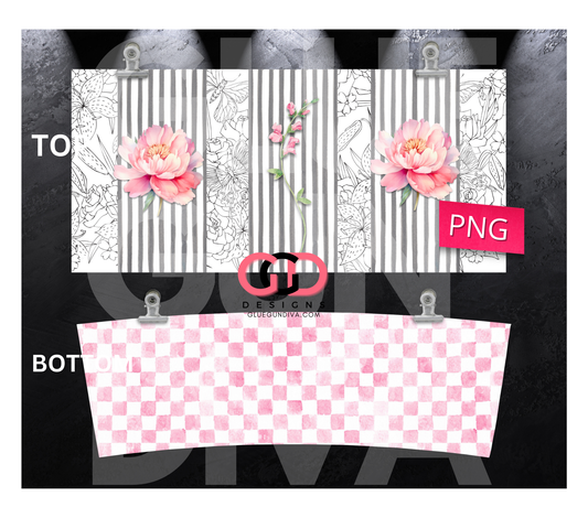 Sketched Flowers and Pink - Digital tumbler wrap for 40 oz tumbler