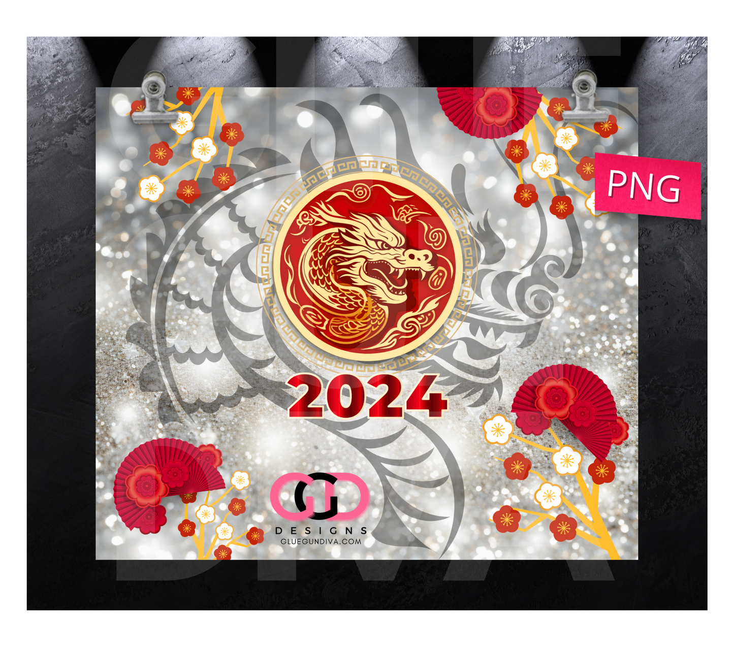 Red Dragon 2024- Digital tumbler wrap for 20 oz skinny straight tumbler