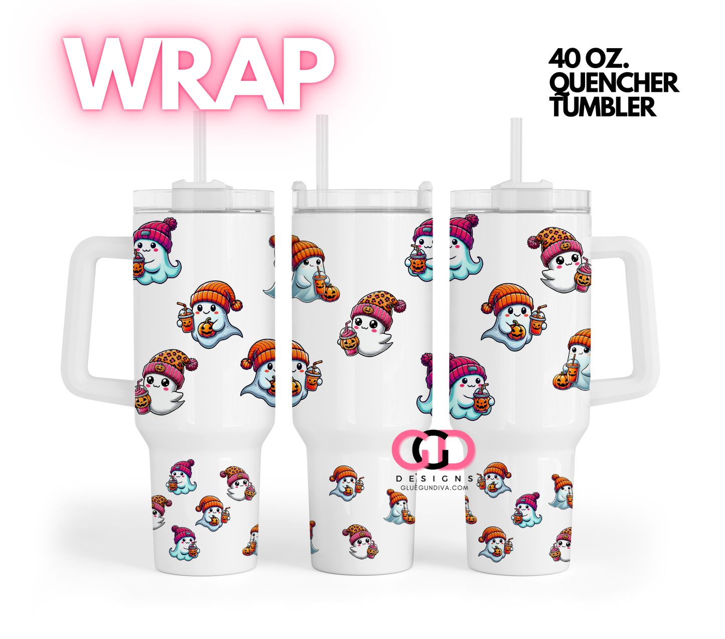 Cute Coffee Ghosts- Digital tumbler wrap for 40 oz tumbler