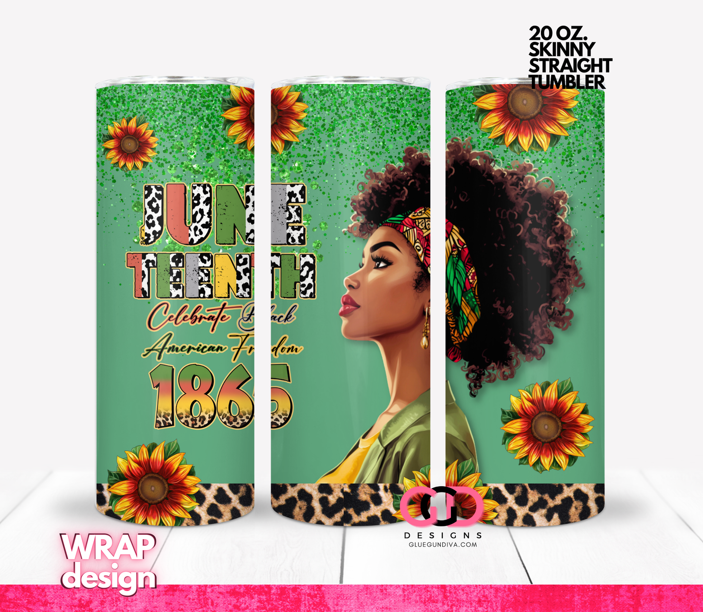 Black American Freedom - Digital tumbler wrap for 20 oz skinny straight tumbler