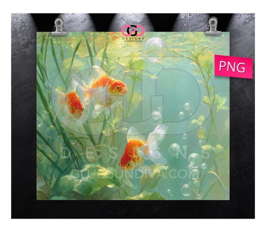 Goldfish and Bubbles - Digital tumbler wrap for 20 oz skinny straight tumbler