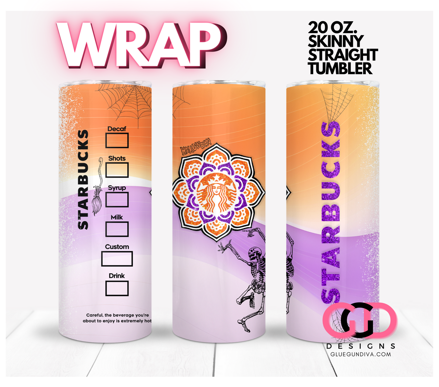 Halloween Starbucks Mandala Sketches- Digital tumbler wrap for 20 oz skinny straight tumbler