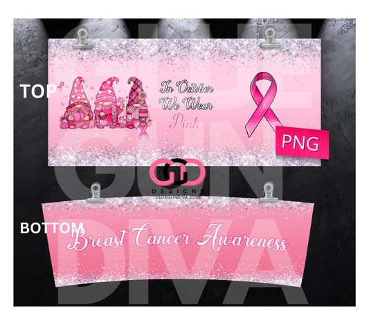 In October We Wear Pink Gnome Trio- Digital tumbler wrap for 40 oz tumbler