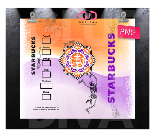 Halloween Starbucks Mandala Sketches- Digital tumbler wrap for 20 oz skinny straight tumbler