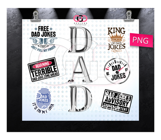 Dad Jokes Collage- Digital tumbler wrap for 20 oz skinny straight tumbler